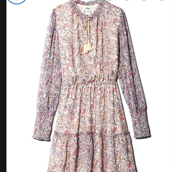 NEW LINI ivory opal smocked dress size XS multi - Picture 3 of 12